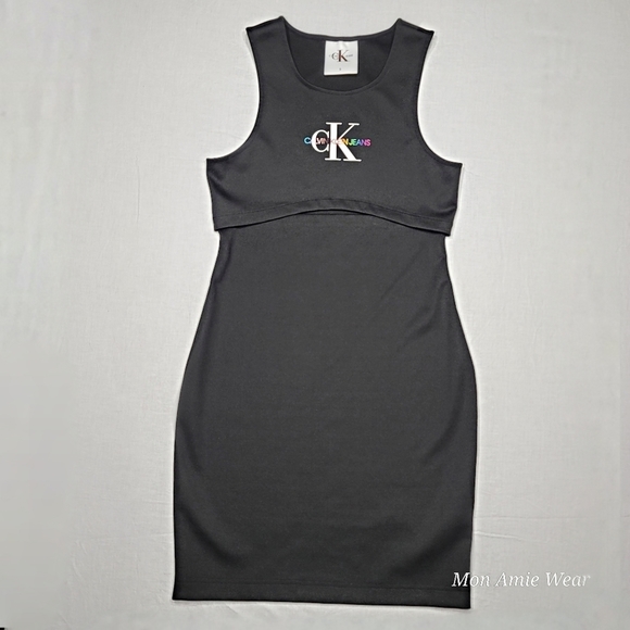 Calvin Klein Jeans PRIDE MILANO Under Bust Cut-Out Jersey Dress Size Small Black - Picture 2 of 5